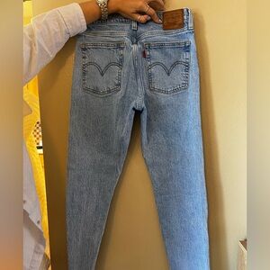 Levi's Blue Straight Leg Jeans with Classic Distressing